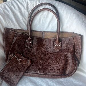 NWOT- Latico-mocha brown pebbled leather tote with zippered attached pouch